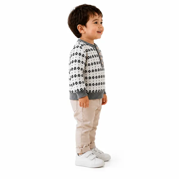 White_And_Grey_Knit_Pattern_Sweater_For_Boys