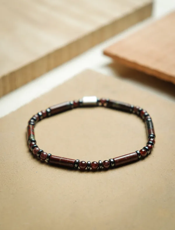 Brown_Garnet_Natural_Stone_Cylinder_Bracelet_For_Unisex