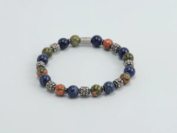 Green_And_Red_Lapis_Lazuli_Unakite_Jasper_Slip-On_Bracelet_For_Unisex