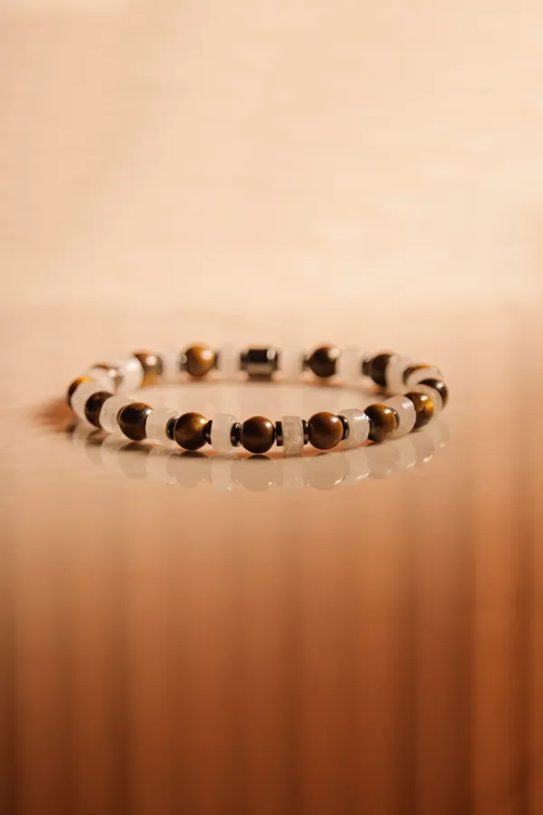 Brown_And_White_Natural_Stone_Slip-On_Bracelet_For_Unisex