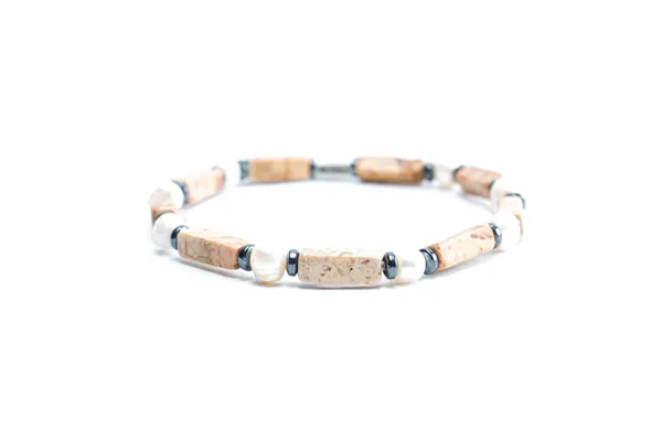 Brown_Landscape_Jasper_And_Sea_Pearl_Slip-On_Bracelet_For_Unisex
