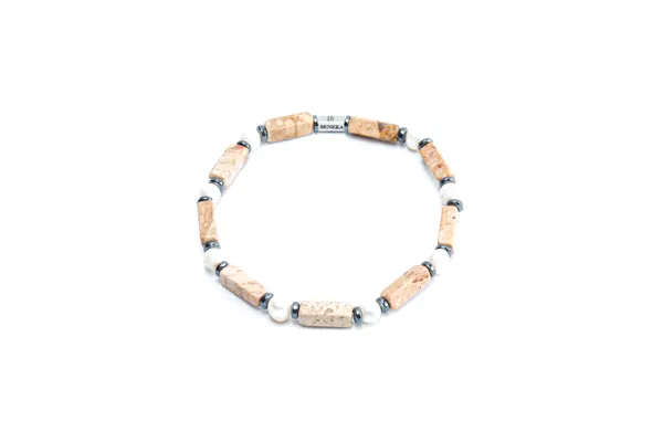 Brown_Landscape_Jasper_And_Sea_Pearl_Slip-On_Bracelet_For_Unisex