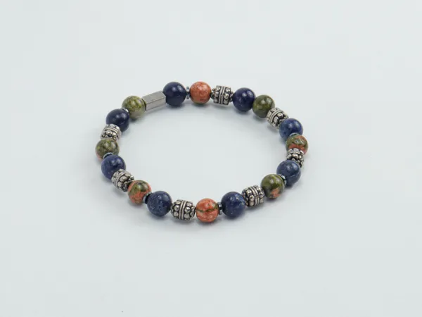 Green_And_Red_Lapis_Lazuli_Unakite_Jasper_Slip-On_Bracelet_For_Unisex
