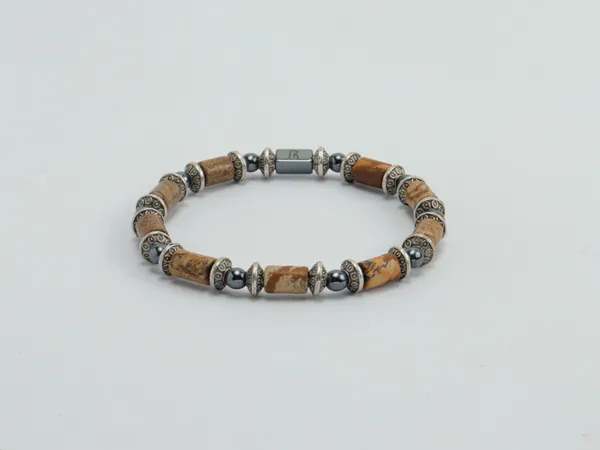 Brown_Landscape_Jasper_Natural_Stone_Slip-On_Bracelet_For_Unisex