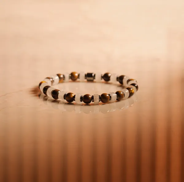 Brown_And_White_Natural_Stone_Slip-On_Bracelet_For_Unisex
