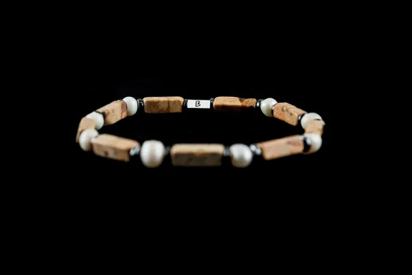 Brown_Landscape_Jasper_And_Sea_Pearl_Slip-On_Bracelet_For_Unisex