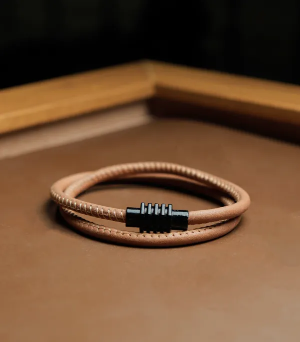 Brown_Nappa_Leather_Looped_Magsnap_Bracelet_For_Unisex