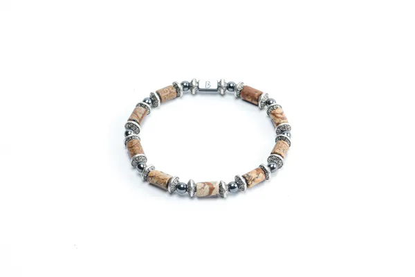 Brown_Landscape_Jasper_Natural_Stone_Slip-On_Bracelet_For_Unisex