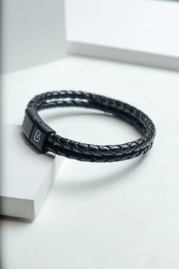 Brown_Leather_Double_Rope_Textured_Bracelet_For_Unisex