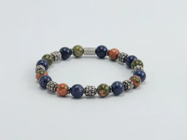Green_And_Red_Lapis_Lazuli_Unakite_Jasper_Slip-On_Bracelet_For_Unisex