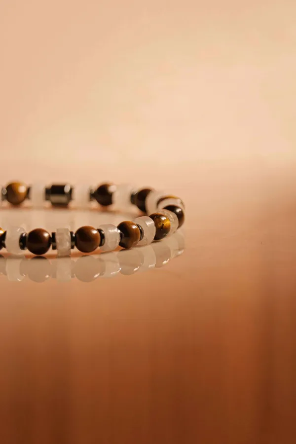 Brown_And_White_Natural_Stone_Slip-On_Bracelet_For_Unisex