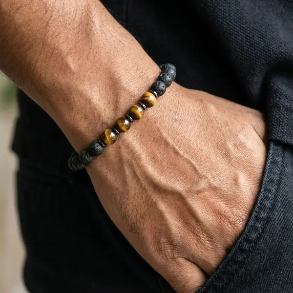 Black_Tiger_Eye_Lava_Natural_Stone_Slip-On_Bracelet_For_Unisex