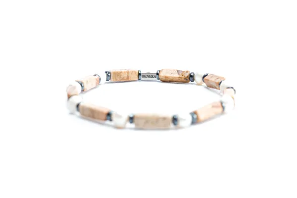 Brown_Landscape_Jasper_And_Sea_Pearl_Slip-On_Bracelet_For_Unisex