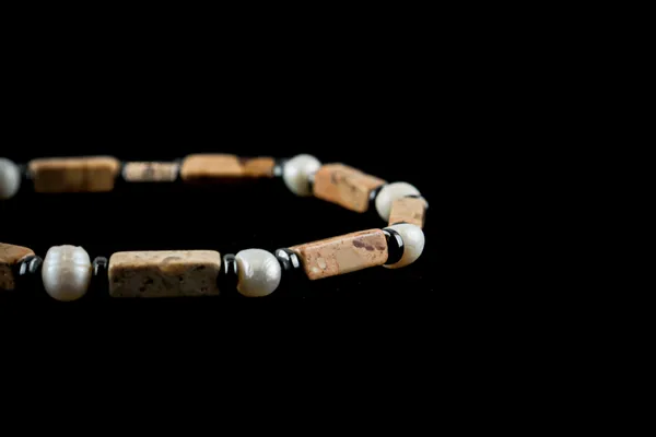 Brown_Landscape_Jasper_And_Sea_Pearl_Slip-On_Bracelet_For_Unisex