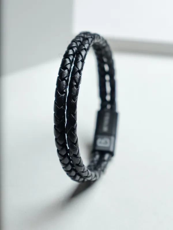 Brown_Leather_Double_Rope_Textured_Bracelet_For_Unisex