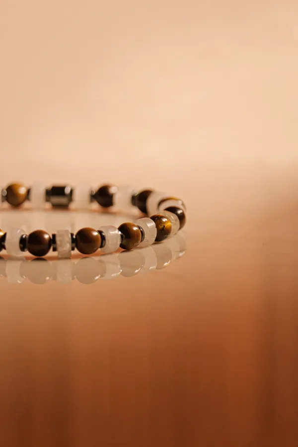 Brown_And_White_Natural_Stone_Slip-On_Bracelet_For_Unisex