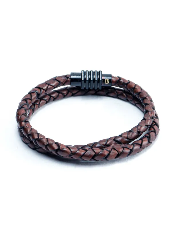 Brown_Leather_Magnetic_Clasp_Bracelet_For_Unisex