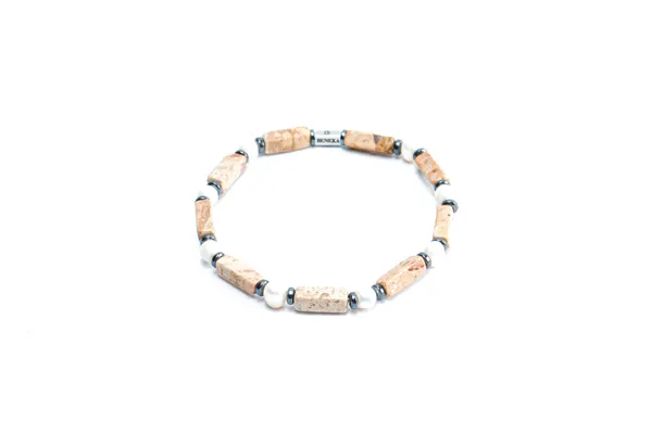 Brown_Landscape_Jasper_And_Sea_Pearl_Slip-On_Bracelet_For_Unisex