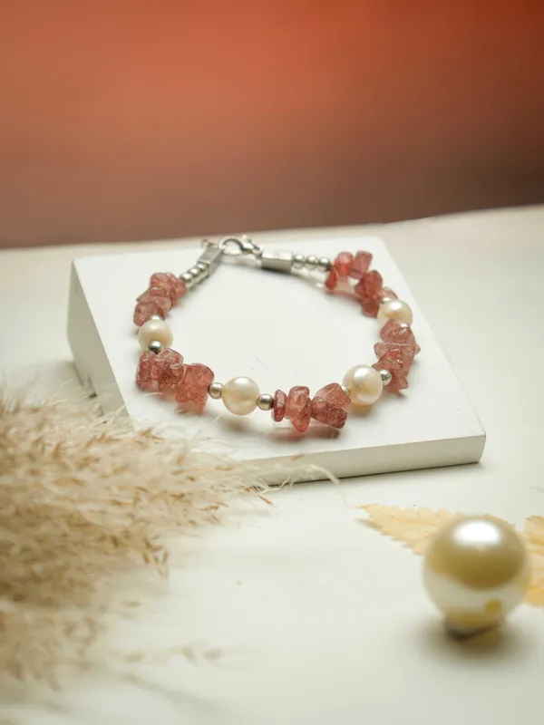 Pink_Aventurine_Natural_Pearl_Stone_Bracelet_For_Unisex