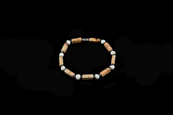 Brown_Landscape_Jasper_And_Sea_Pearl_Slip-On_Bracelet_For_Unisex