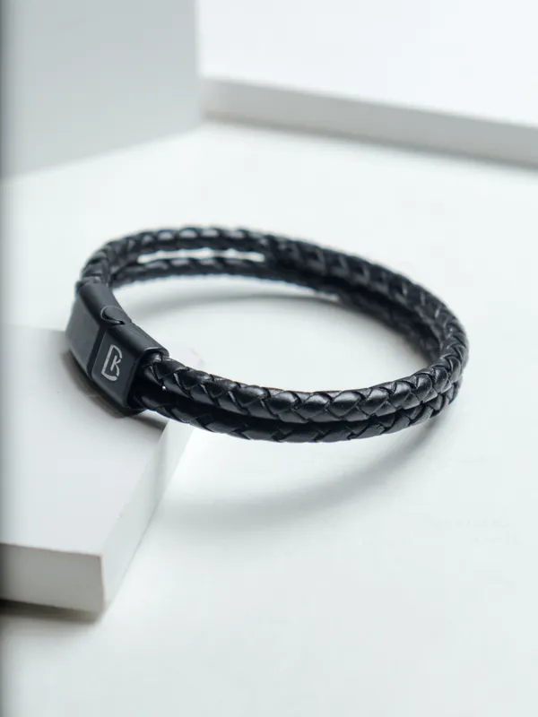 Brown_Leather_Double_Rope_Textured_Bracelet_For_Unisex