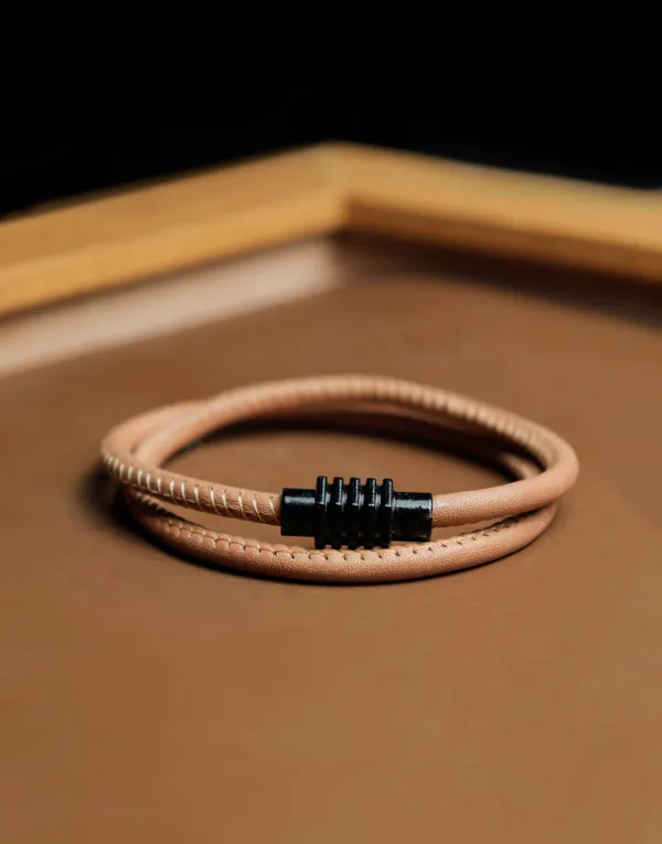 Brown_Nappa_Leather_Looped_Magsnap_Bracelet_For_Unisex