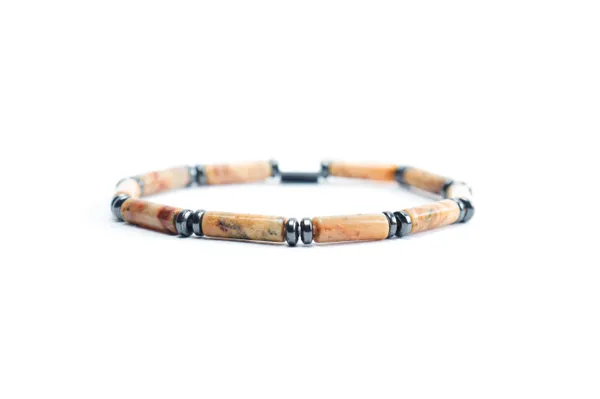 Gold_Landscape_Jasper_Tube_Cut_Natural_Stone_Bracelet_For_Unisex