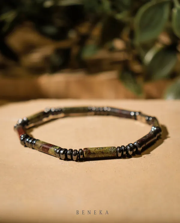 Green_Natural_Zoisite_Cylinder_Cut_Slip-On_Bracelet_For_Unisex