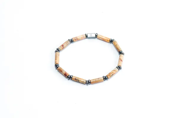 Gold_Landscape_Jasper_Tube_Cut_Natural_Stone_Bracelet_For_Unisex