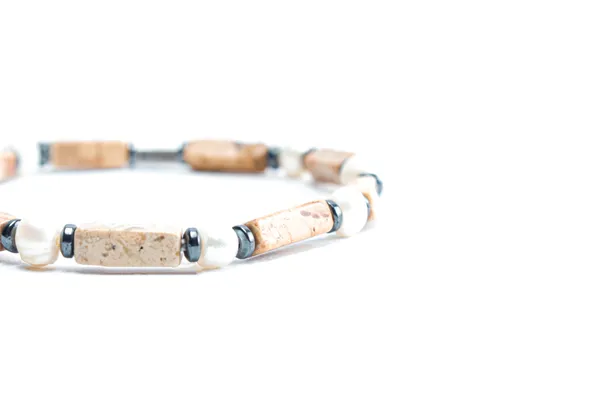 Brown_Landscape_Jasper_And_Sea_Pearl_Slip-On_Bracelet_For_Unisex