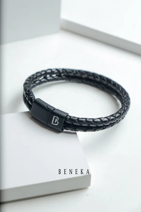 Brown_Leather_Double_Rope_Textured_Bracelet_For_Unisex
