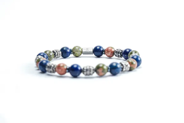 Green_And_Red_Lapis_Lazuli_Unakite_Jasper_Slip-On_Bracelet_For_Unisex