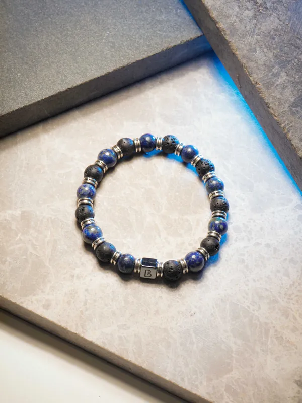 Black_Lapis_Lazuli_And_Lava_Stone_Slip-On_Bracelet_For_Unisex