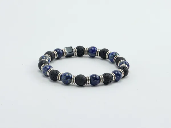 Black_Lapis_Lazuli_And_Lava_Stone_Slip-On_Bracelet_For_Unisex