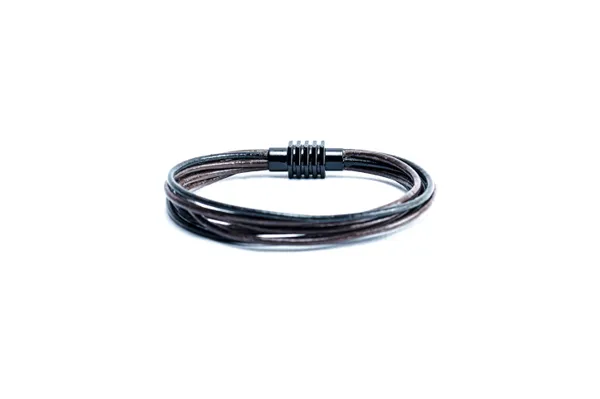 Black_And_Brown_Leather_Magnetic_Clasp_Bracelet_For_Unisex