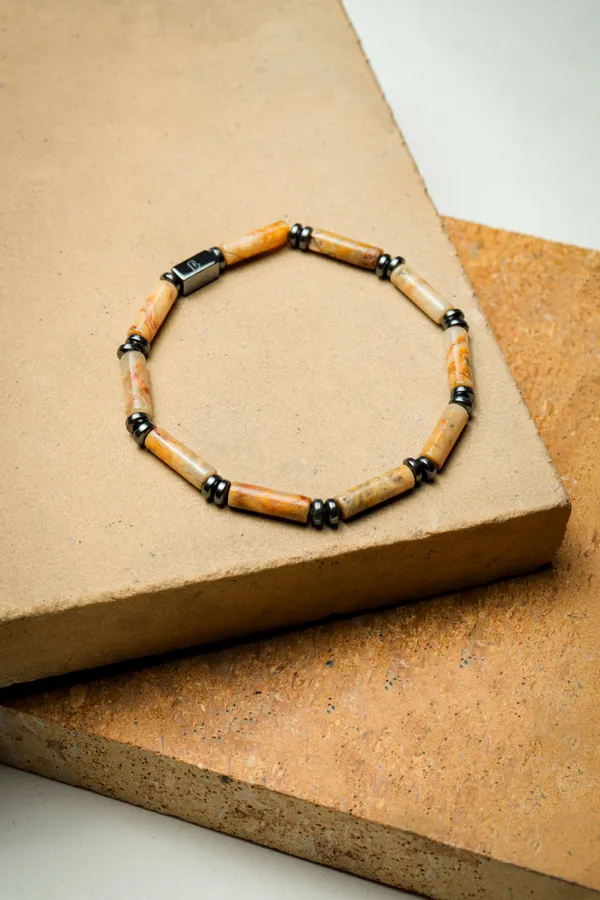 Gold_Landscape_Jasper_Tube_Cut_Natural_Stone_Bracelet_For_Unisex
