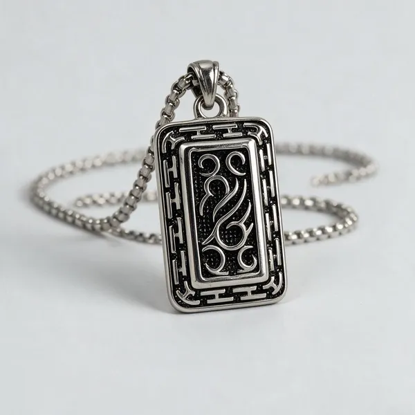 Silver_Stainless_Steel_Engraved_Pendant_Box_Chain_Necklace_For_Unisex