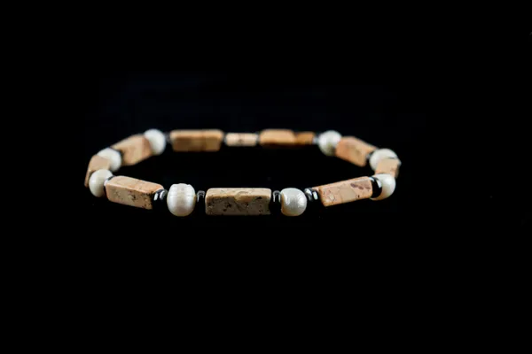 Brown_Landscape_Jasper_And_Sea_Pearl_Slip-On_Bracelet_For_Unisex