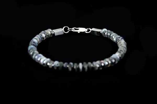 Black_And_Brown_Natural_Labradorite_Stone_Clasp_Bracelet_For_Unisex