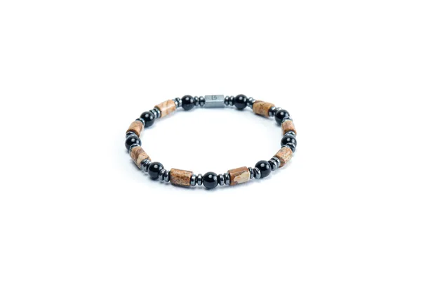 Brown_And_Black_Onyx_And_Landscape_Jasper_Slip-On_Bracelet_For_Unisex