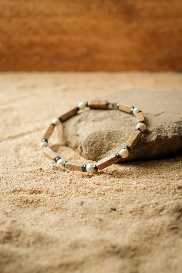 Landscape_Jasper_And_Sea_Pearl_Slip-On_Bracelet_For_Unisex