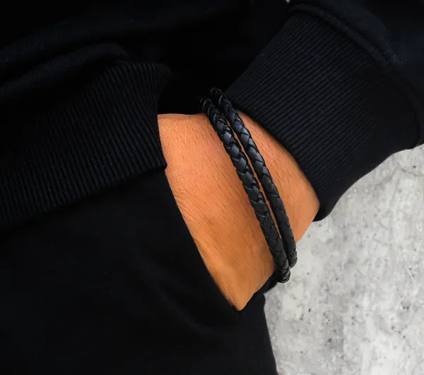 Brown_Leather_Double_Rope_Textured_Bracelet_For_Unisex