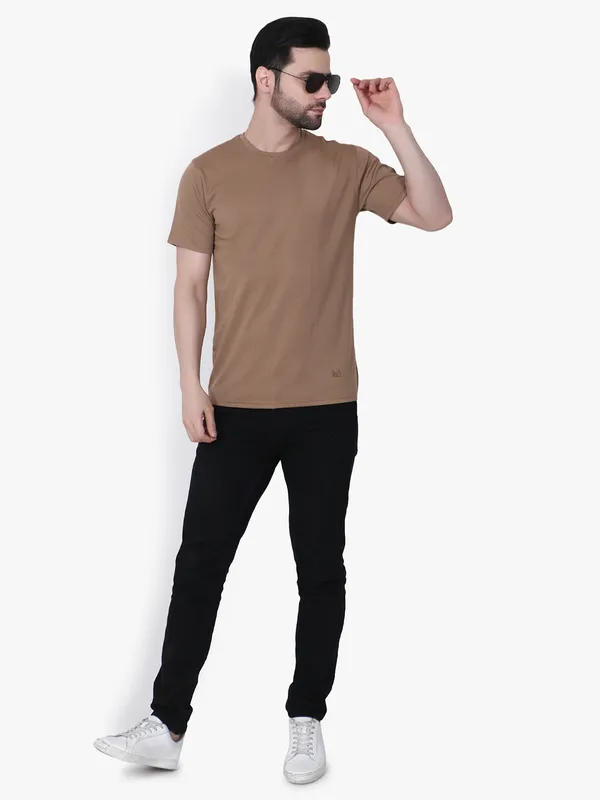Brown_Crew_Neck_Regular_Fit_T-Shirt_For_Men