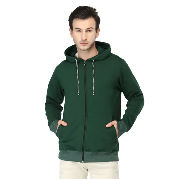 Green_Knit_Regular_Fit_Zip-Up_Hoodie_For_Men