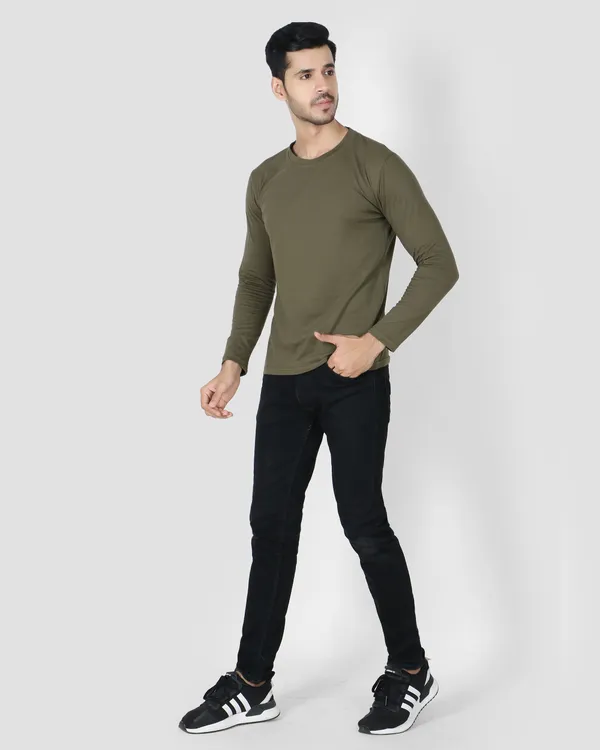 Olive_Full_Sleeve_Crew_Neck_T-Shirt_For_Men