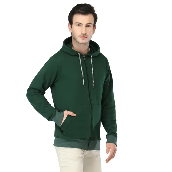 Green_Knit_Regular_Fit_Zip-Up_Hoodie_For_Men