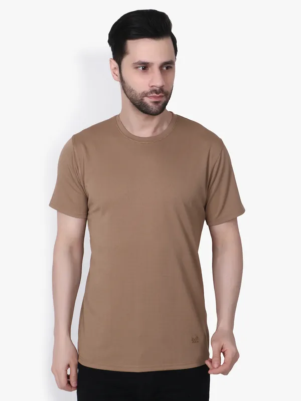 Brown_Crew_Neck_Regular_Fit_T-Shirt_For_Men