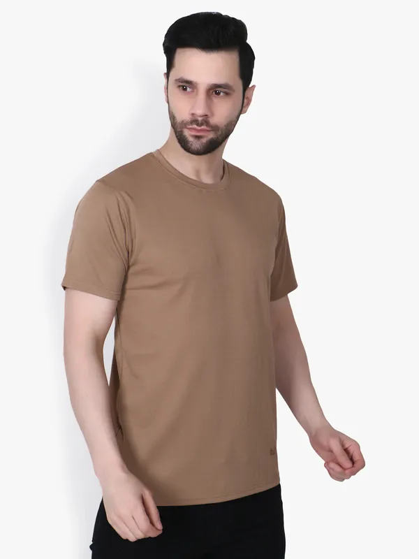 Brown_Crew_Neck_Regular_Fit_T-Shirt_For_Men