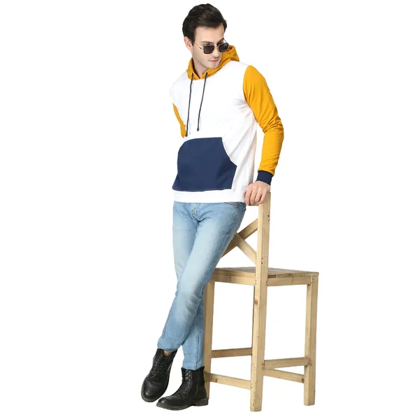 Yellow_And_Navy_Colorblock_Regular_Fit_Hoodie_For_Men