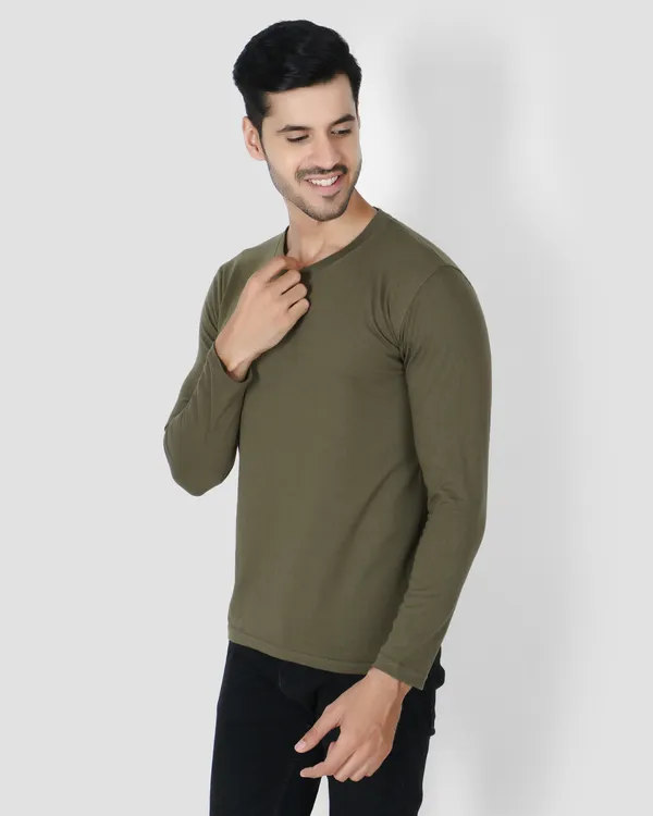 Olive_Full_Sleeve_Crew_Neck_T-Shirt_For_Men